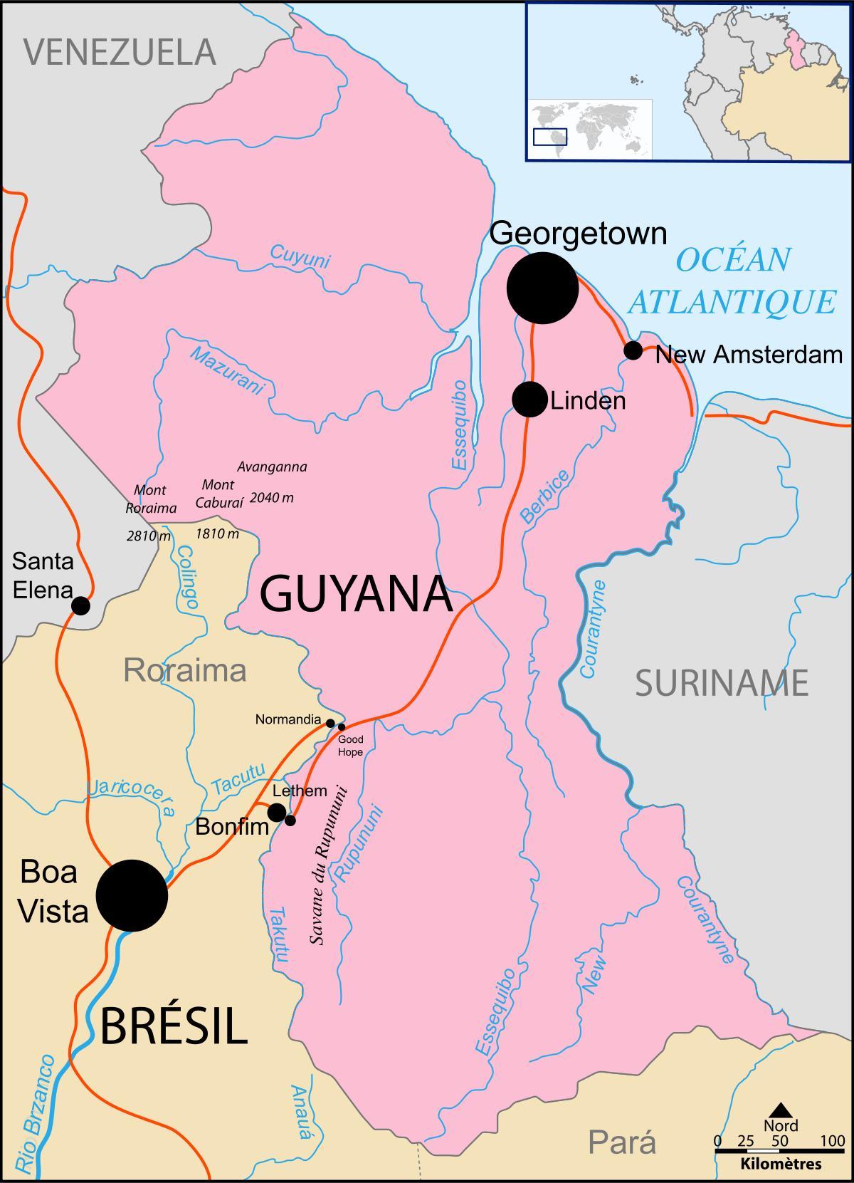 map of  Guyana location on world