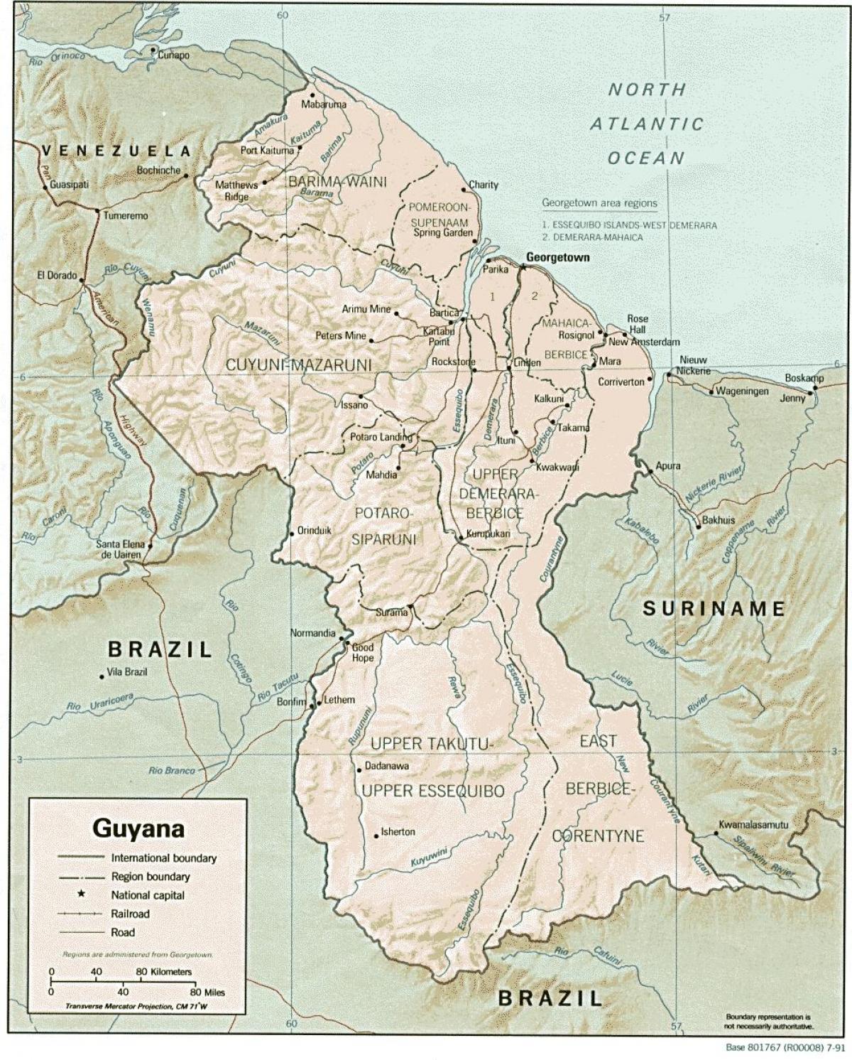 map showing amerindian settlements in Guyana