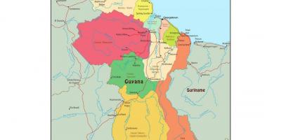 Map of Guyana showing 10 administrative regions