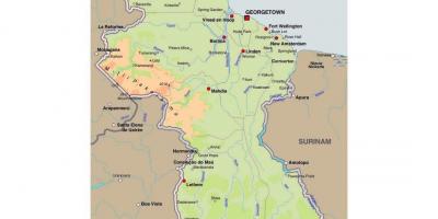 Map of Guyana showing the towns