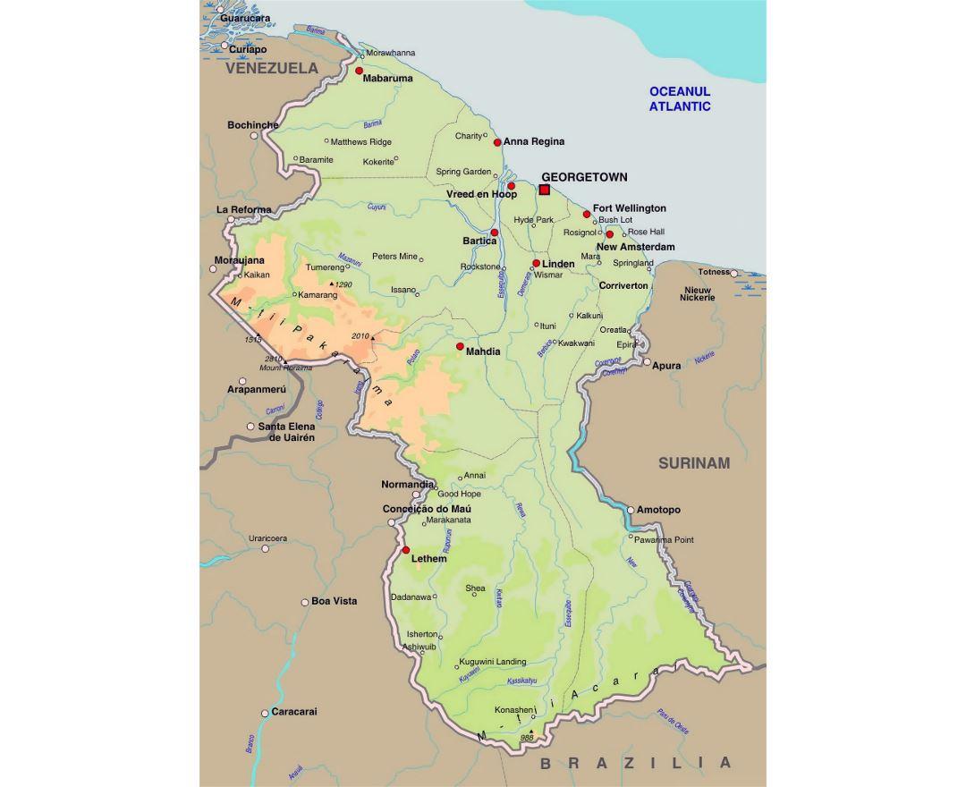 Map of Guyana showing towns - Map of Guyana showing the towns (South ...