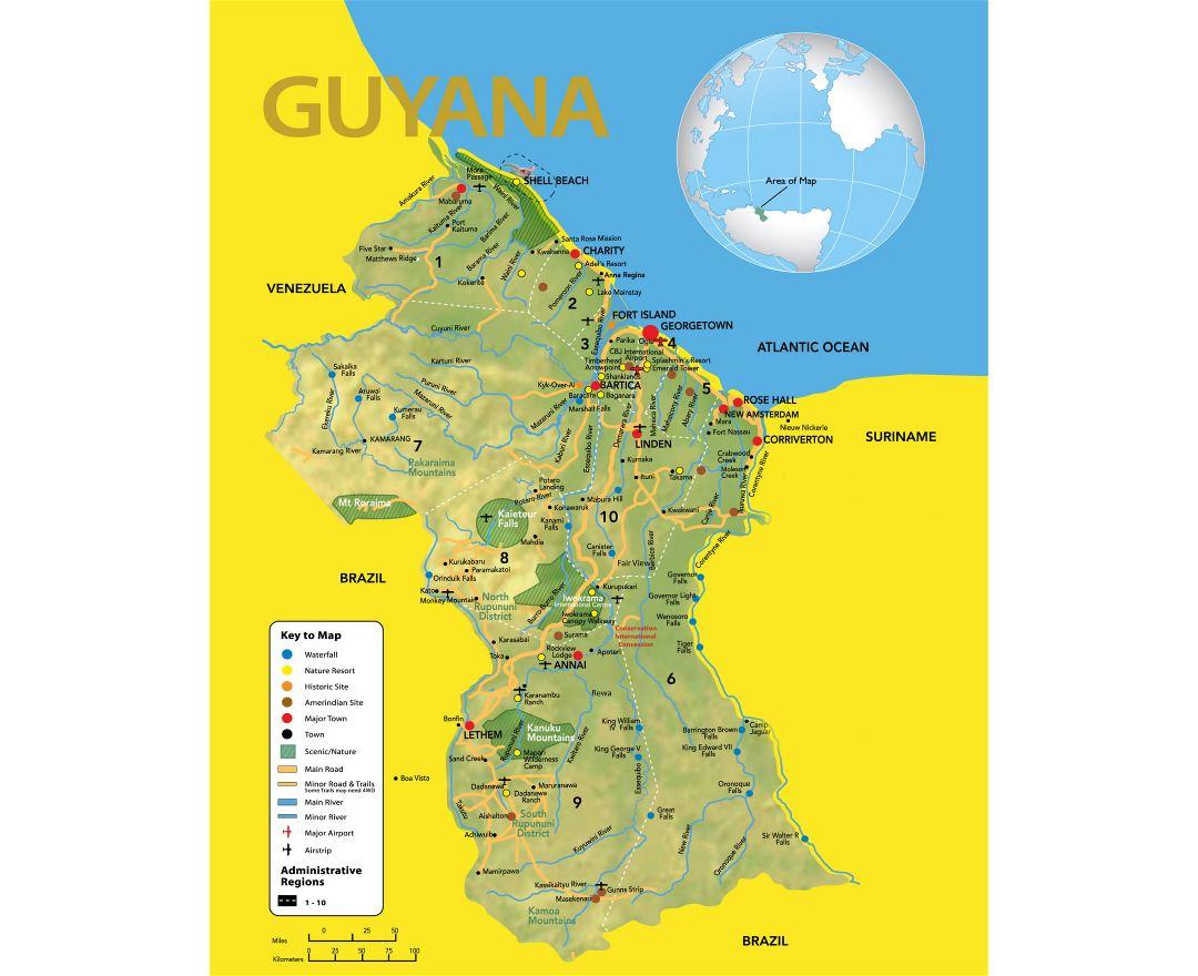 Guyana map location - Map of Guyana map location (South America - Americas)