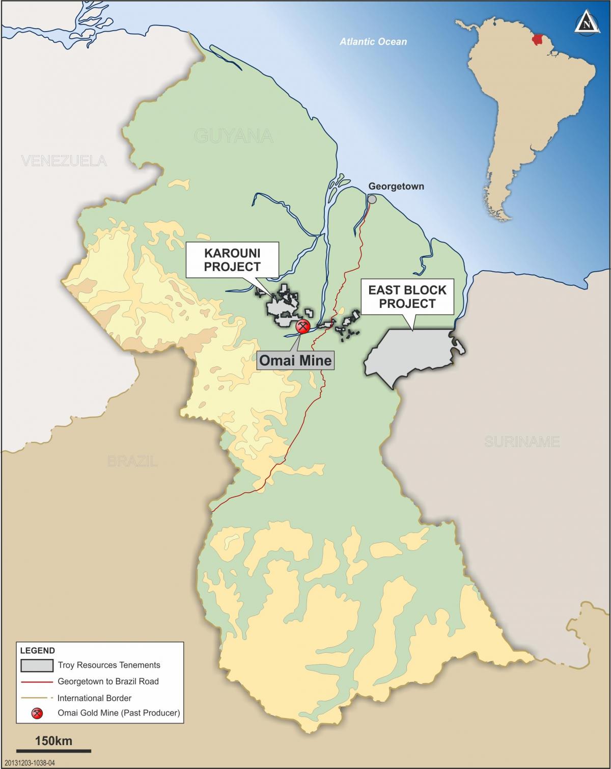 map of Guyana showing mineral resources