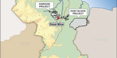 Map of Guyana showing mineral resources