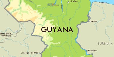 Map of physical map of Guyana